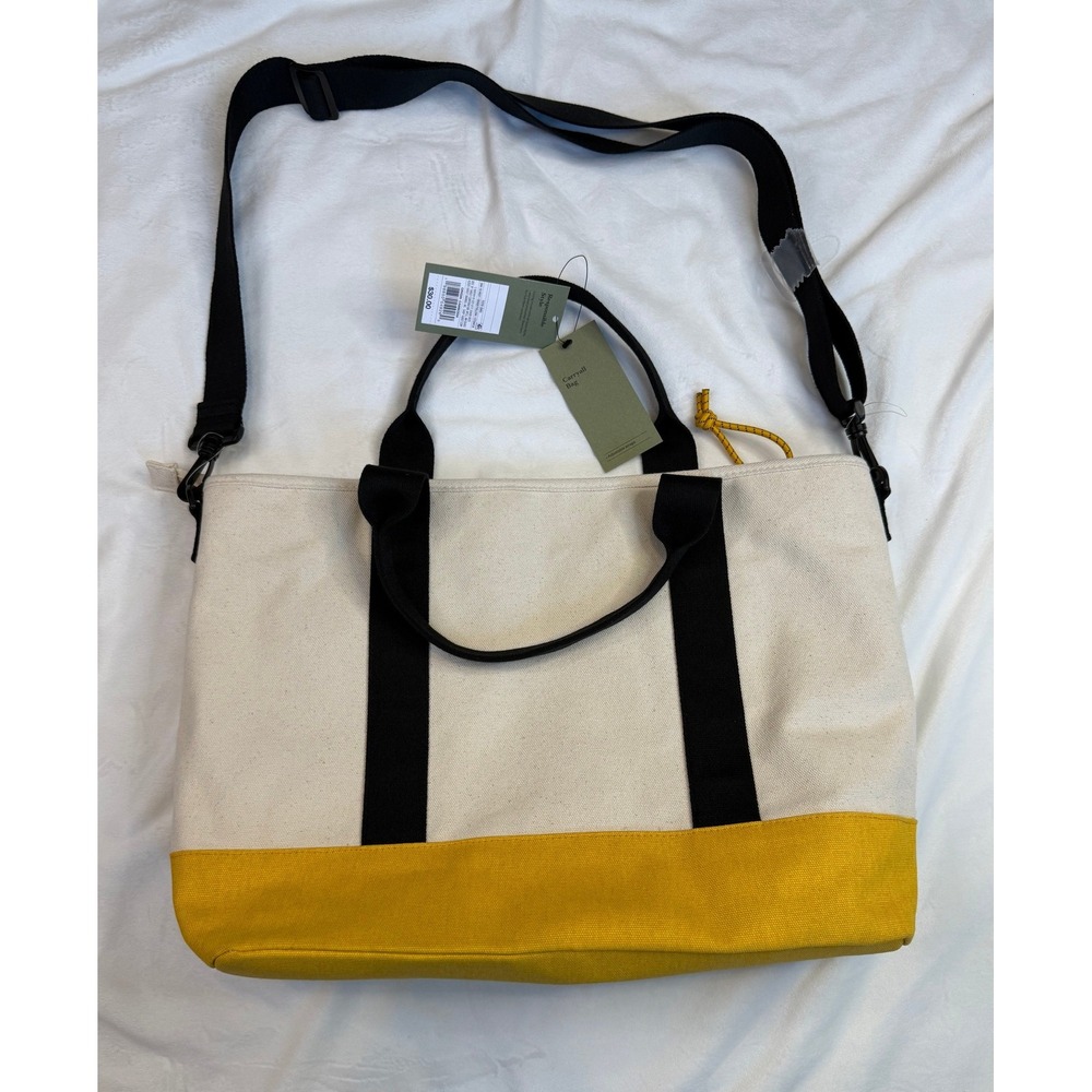 Goodfellow & Co Men Beige Yellow Canvas Carryall Tote Bag Crossbody Travel NWT